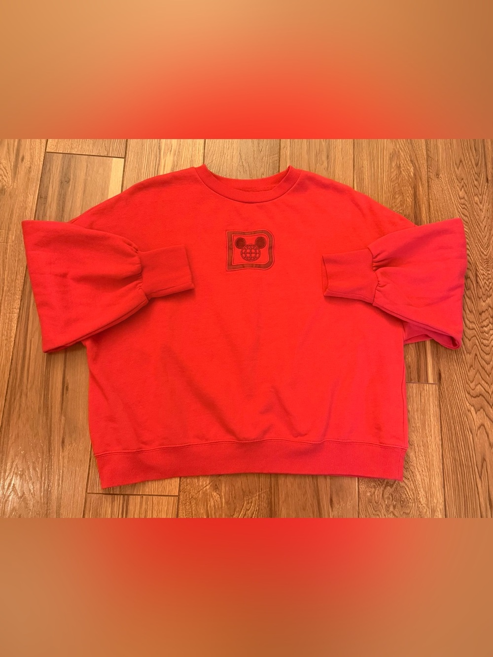 Disney Red women’s Sweatshirt with Mickey Patch and Statement Sleeves
